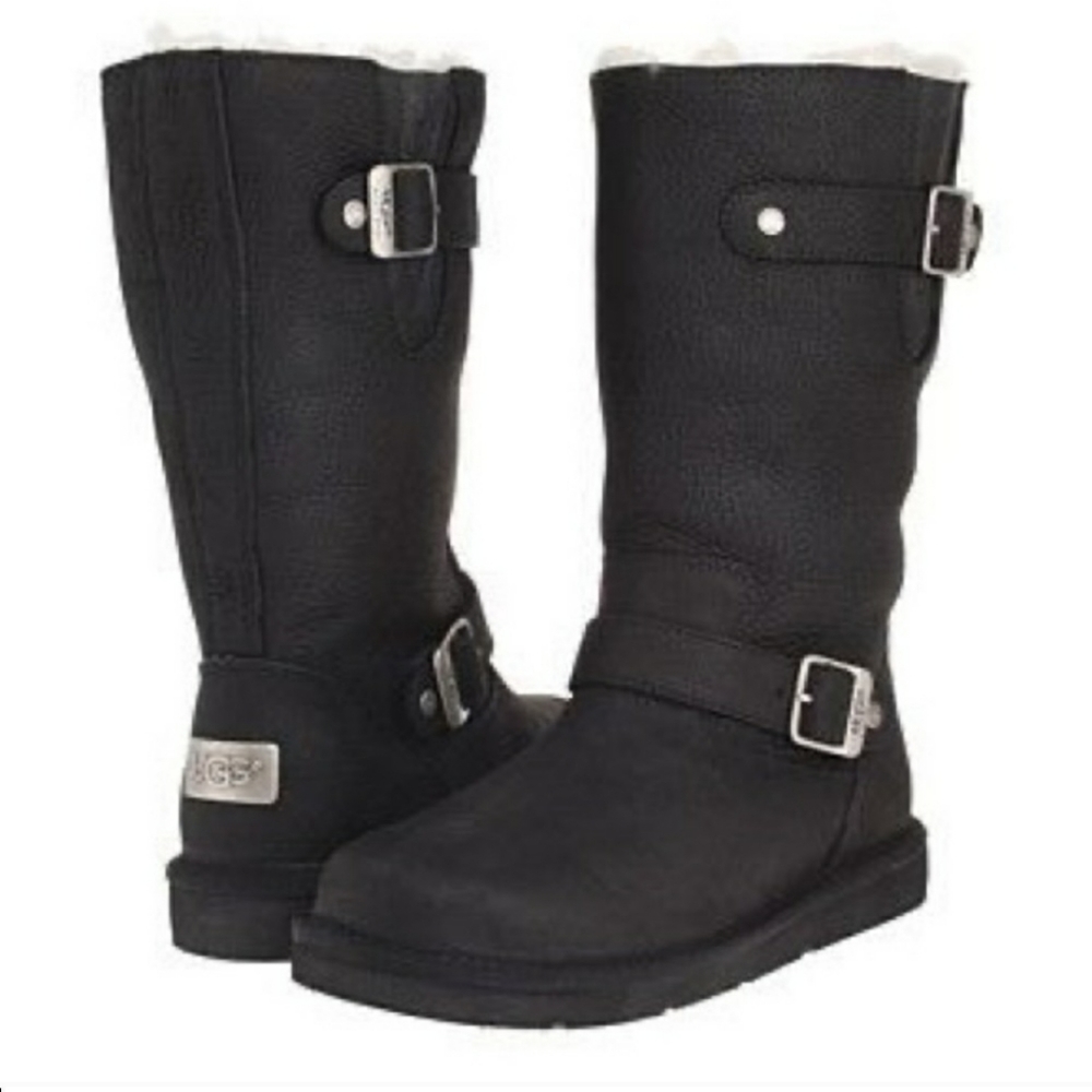 UGG | Black Leather Kensington Moto Tall Boots